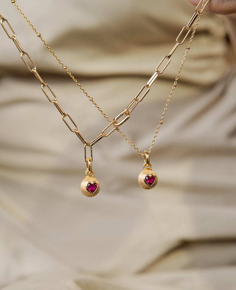 Ruby Heart Glow Charm Necklace - Gem Vivi