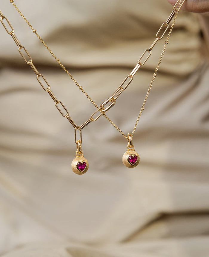 Ruby Heart Glow Charm Necklace - Gem Vivi