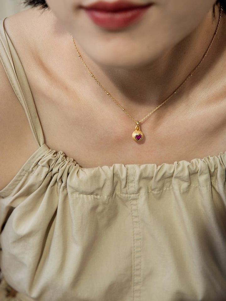 Ruby Heart Glow Charm Necklace - Gem Vivi