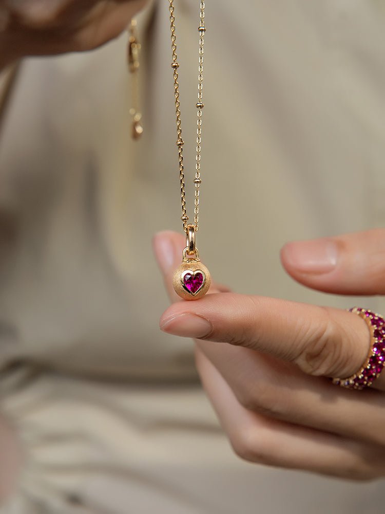 Ruby Heart Glow Charm Necklace - Gem Vivi