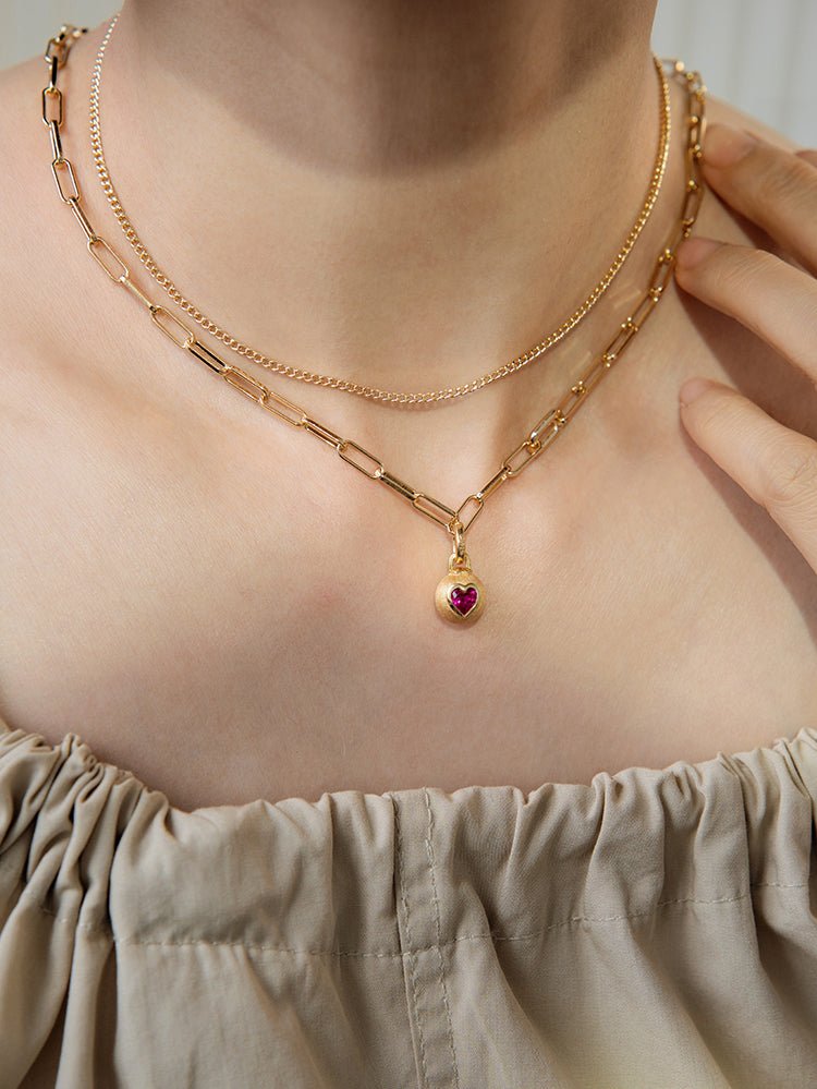 Ruby Heart Glow Charm Necklace - Gem Vivi