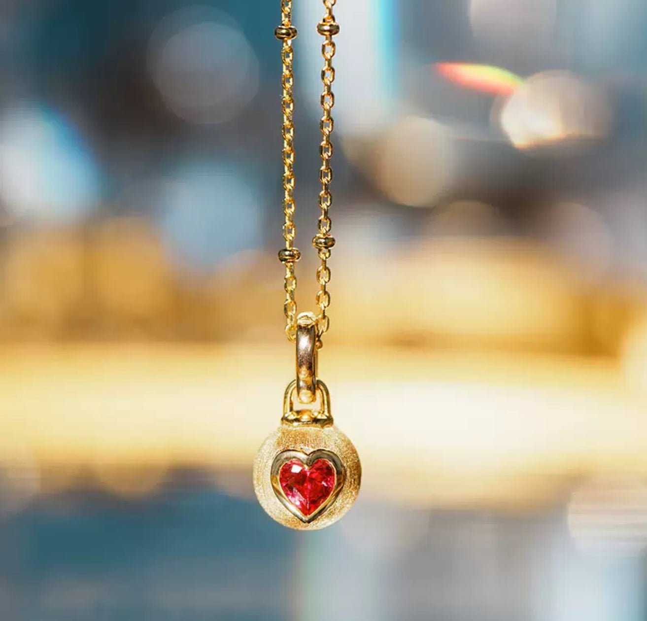 Ruby Heart Glow Charm Necklace - Gem Vivi