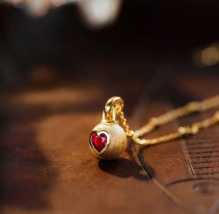 Ruby Heart Glow Charm Necklace - Gem Vivi