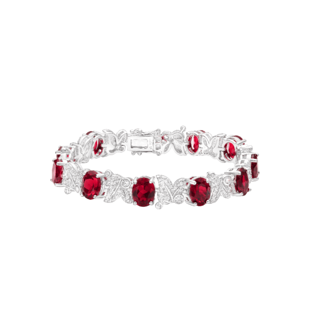 Ruby Oval Leaf Tennis Bracelet - Gem Vivi