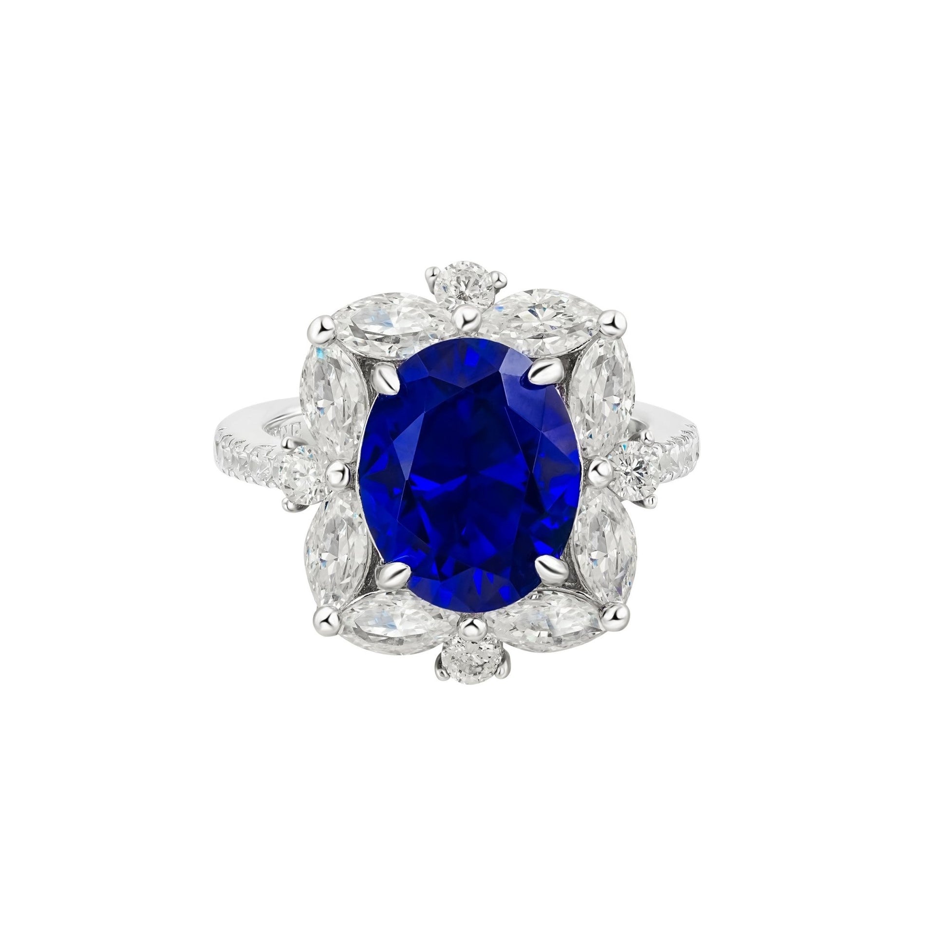 Sapphire Bloom Halo Ring - Gem Vivi