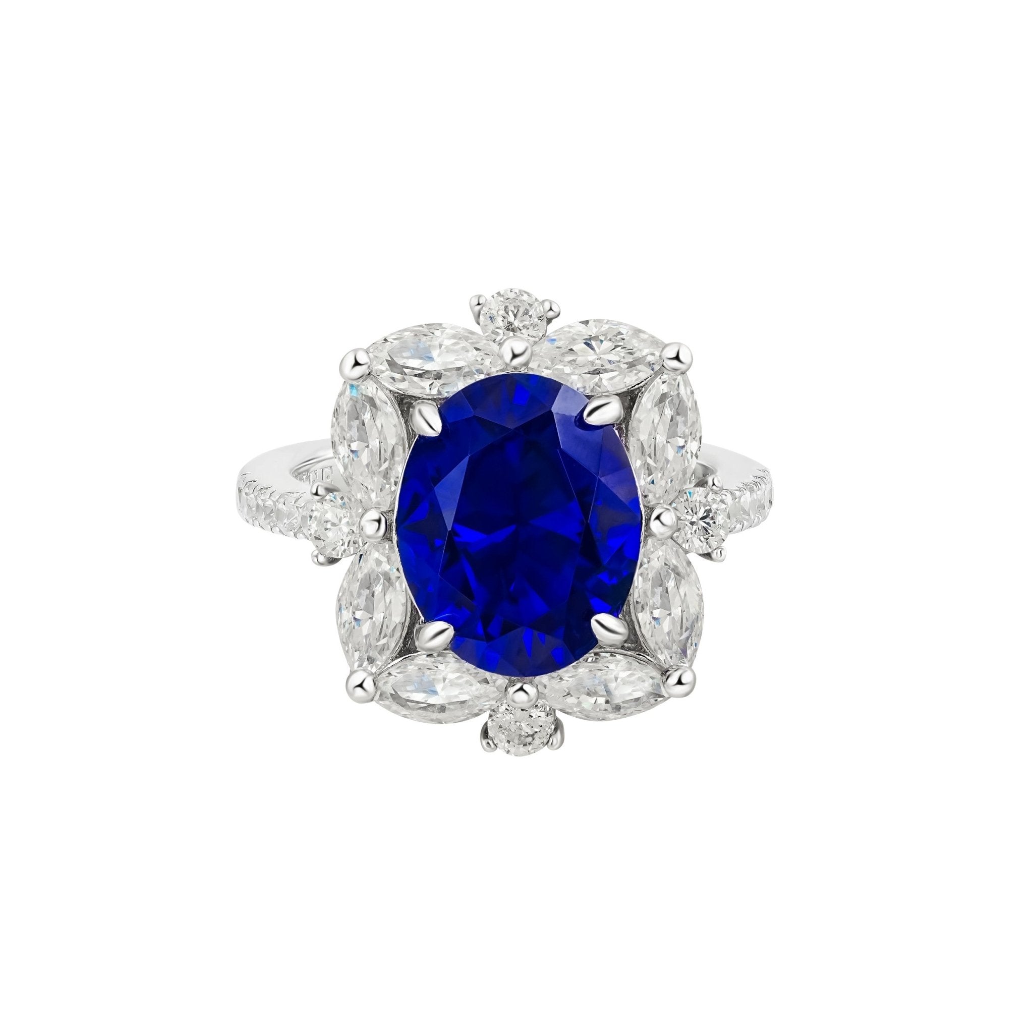 Sapphire Bloom Halo Ring - Gem Vivi