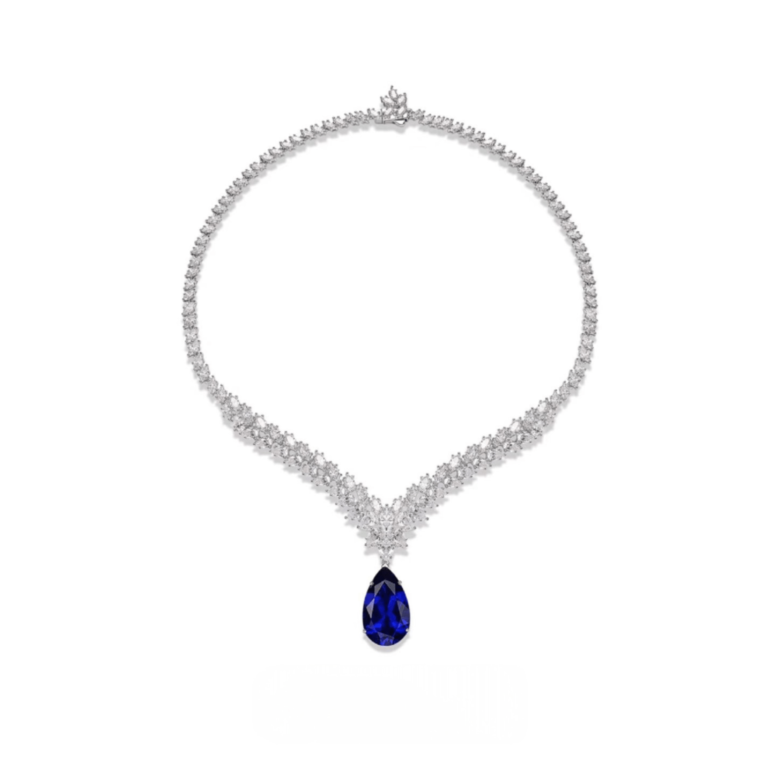 Sapphire Teardrop Diamond Necklace - Gem Vivi