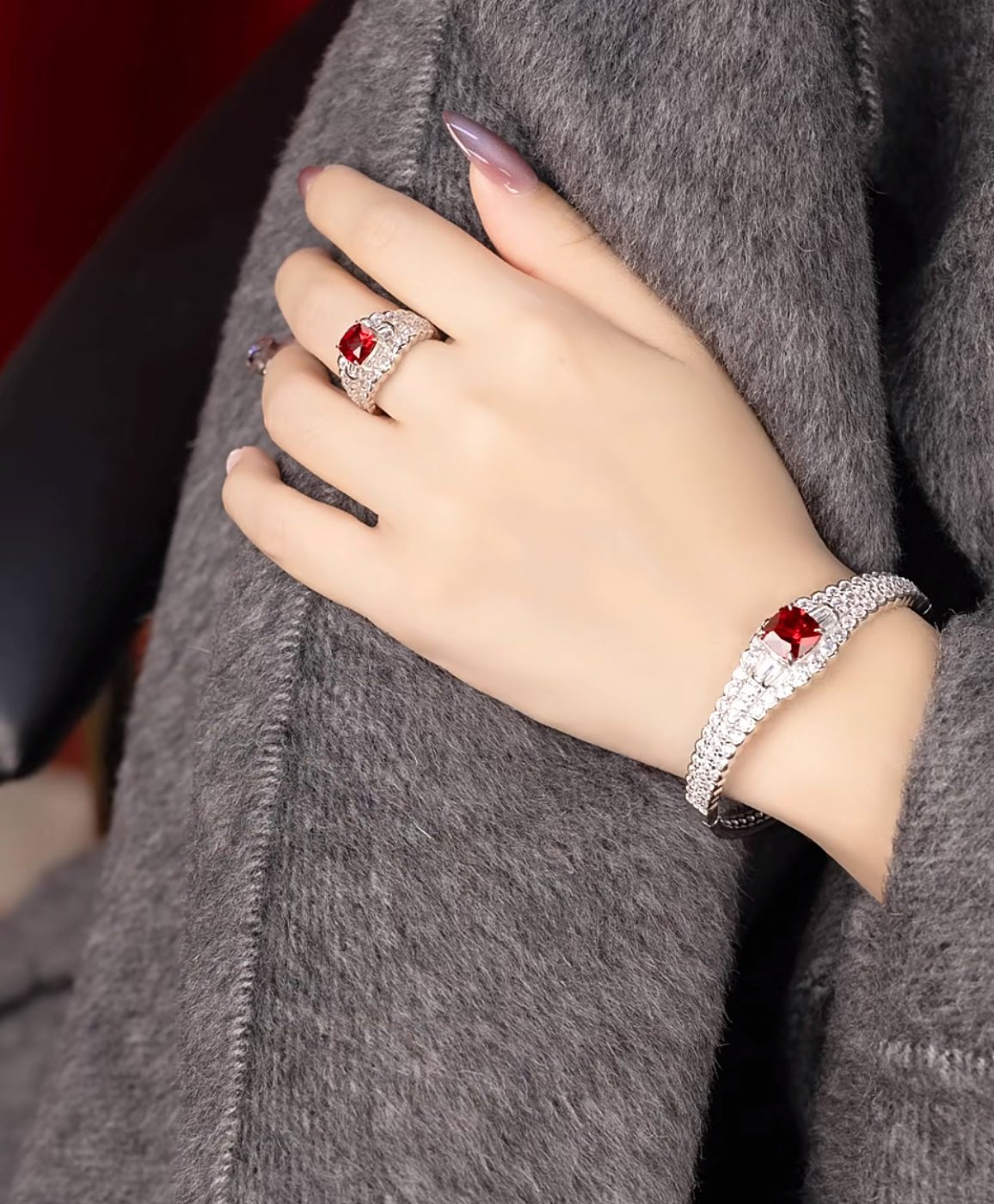 Square Ruby Bangle Bracelet - Gem Vivi