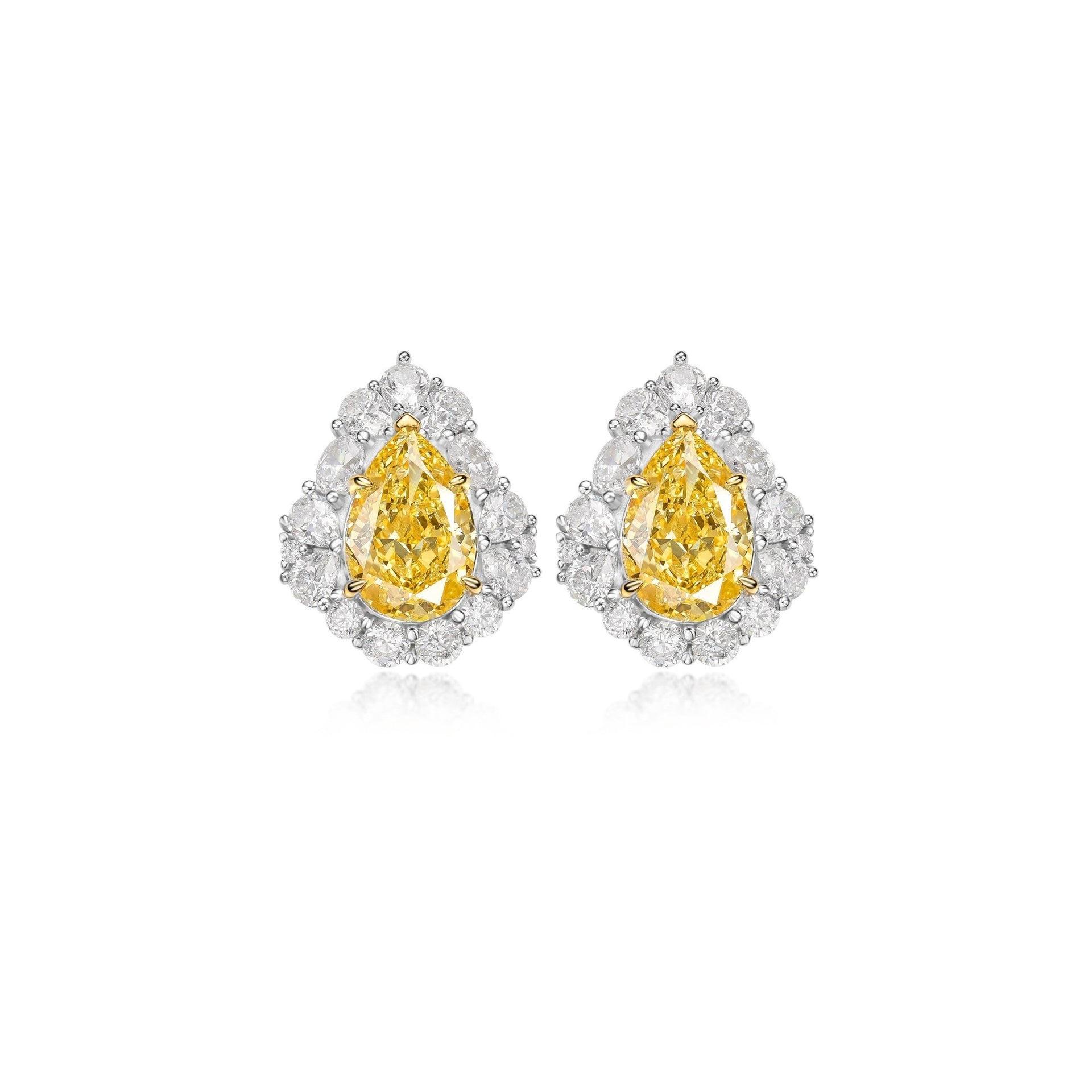 Teardrop Canary Yellow Halo Stud Earrings - Gem Vivi