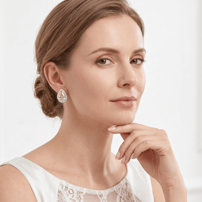 Teardrop Canary Yellow Halo Stud Earrings - Gem Vivi