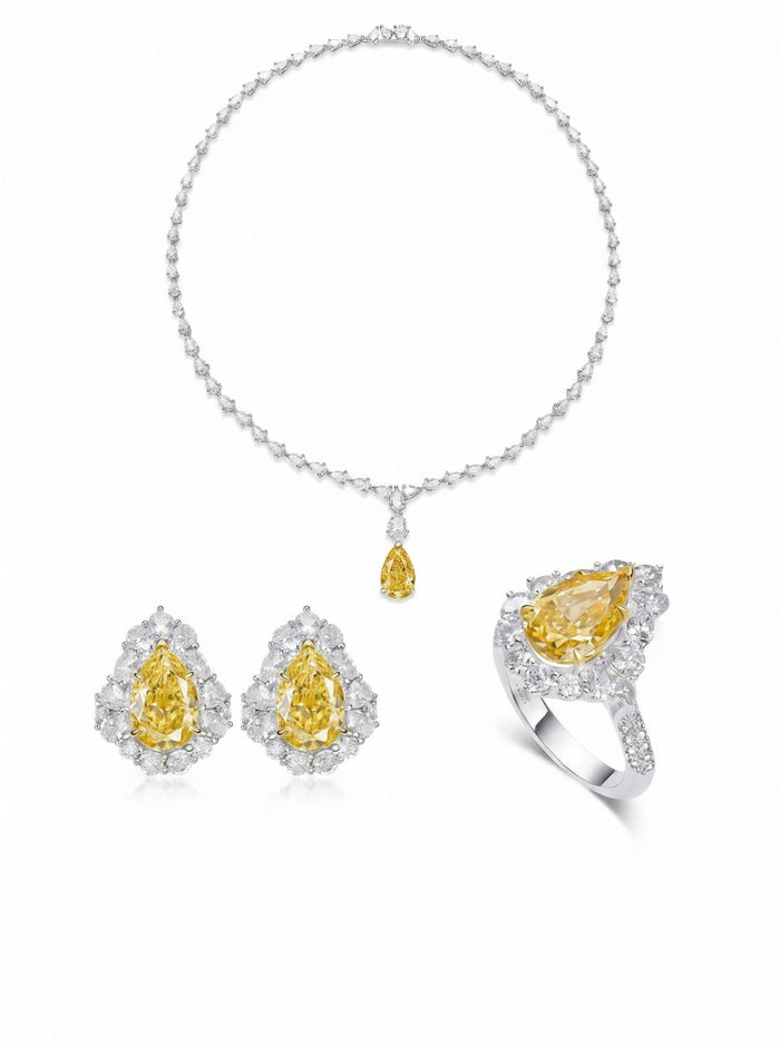 Teardrop Canary Yellow Halo Stud Earrings - Gem Vivi