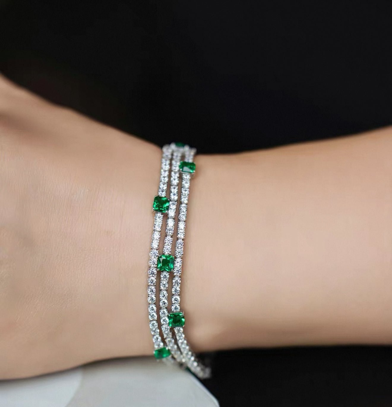 Triple Row Emerald Tennis Bracelet - Gem Vivi