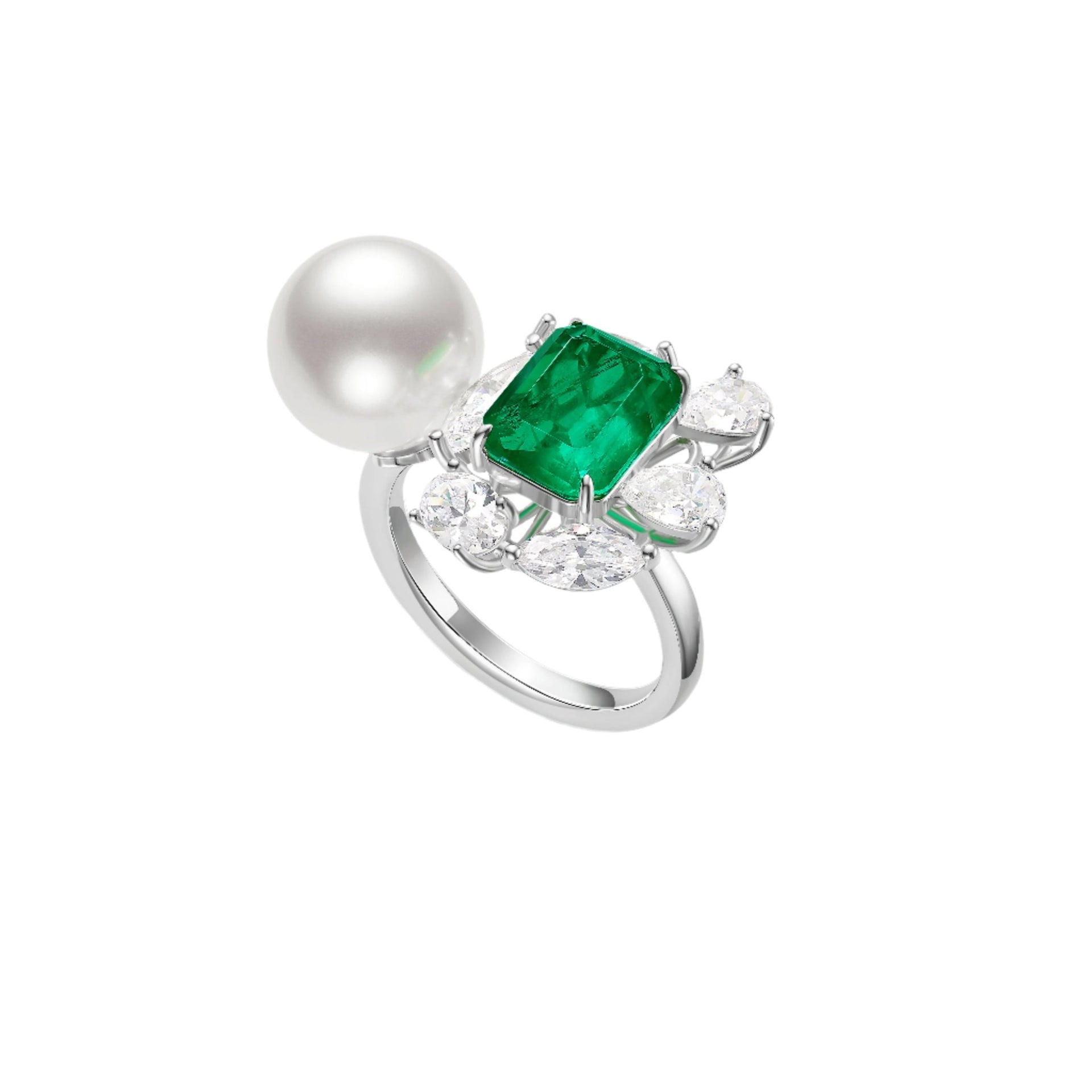 Verdant Emerald and Pearl Ring - Gem Vivi