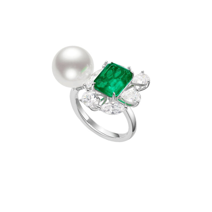 Verdant Emerald and Pearl Ring - Gem Vivi