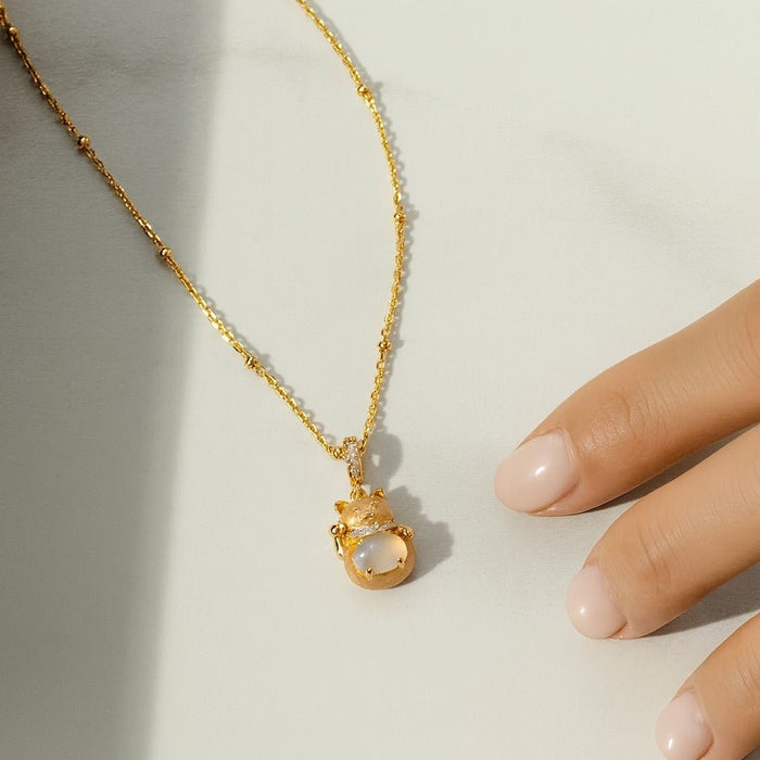 White Fortune Cat Necklace - Gem Vivi