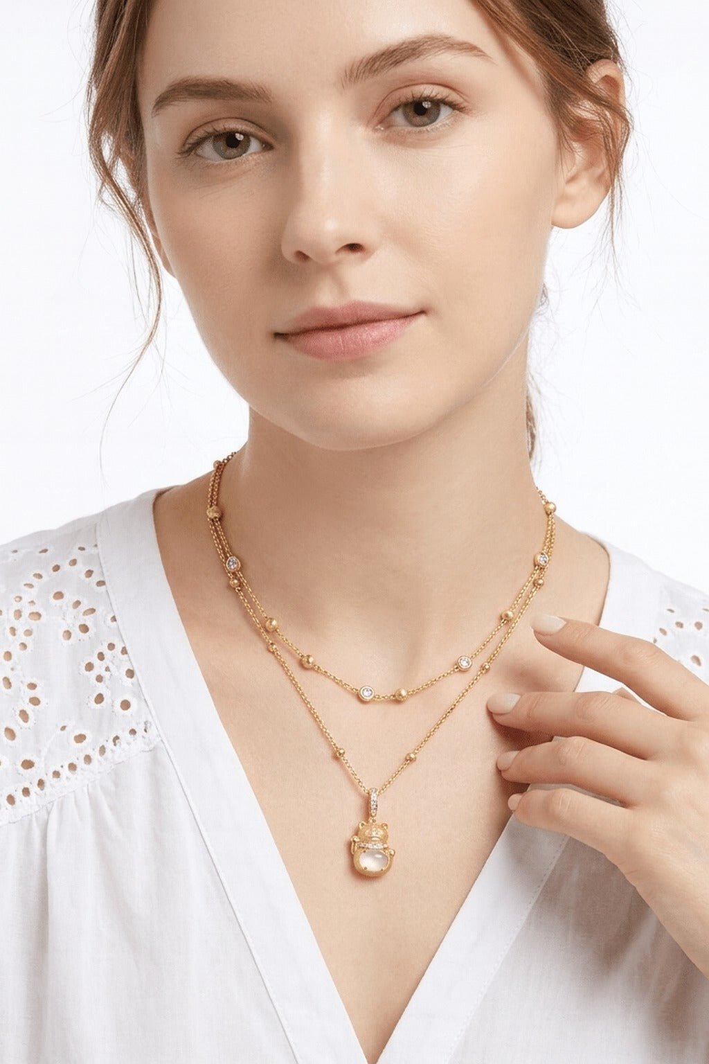 White Fortune Cat Necklace - Gem Vivi