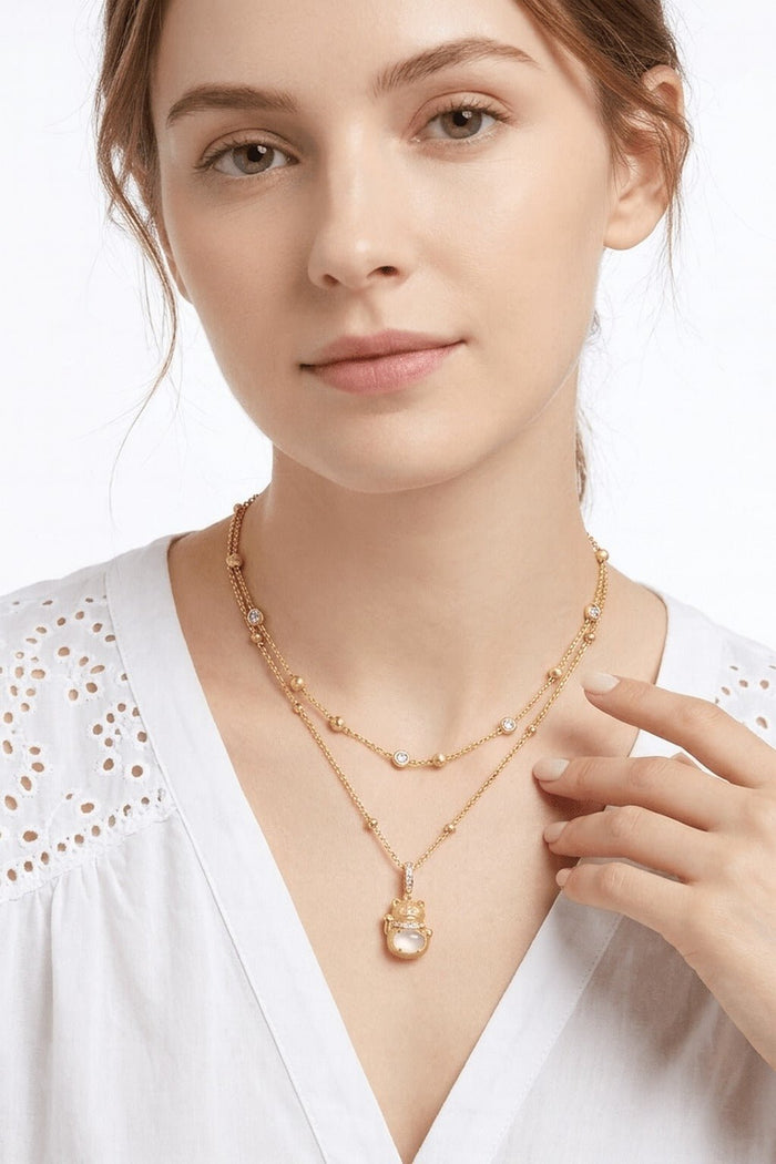 White Fortune Cat Necklace - Gem Vivi