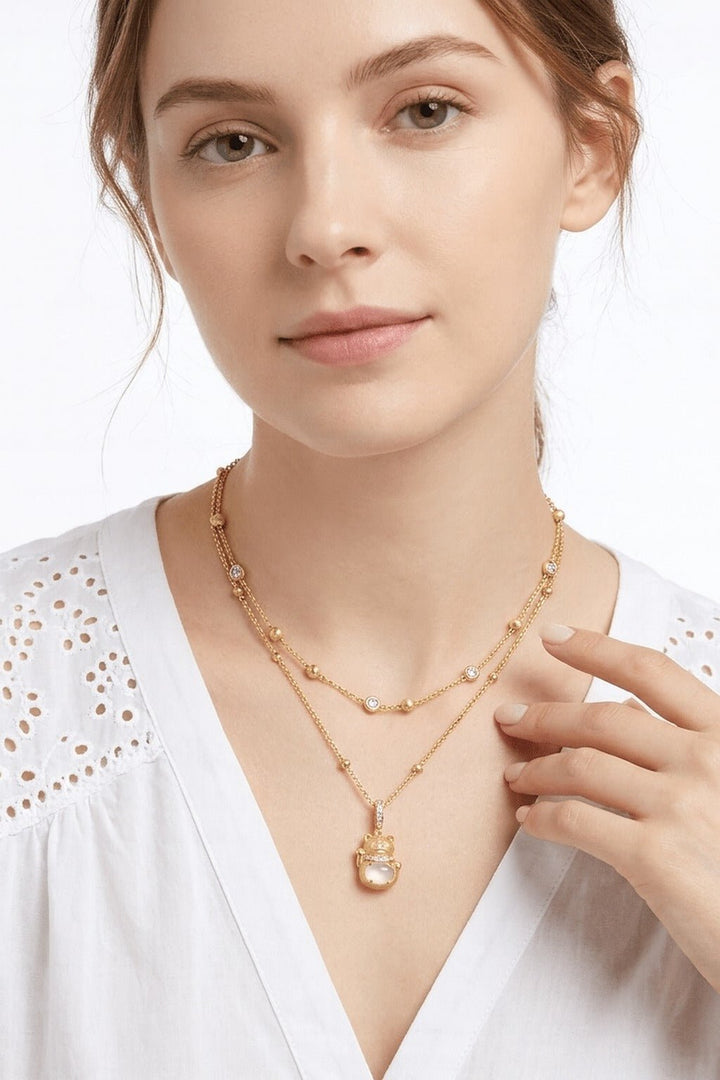 White Fortune Cat Necklace - Gem Vivi