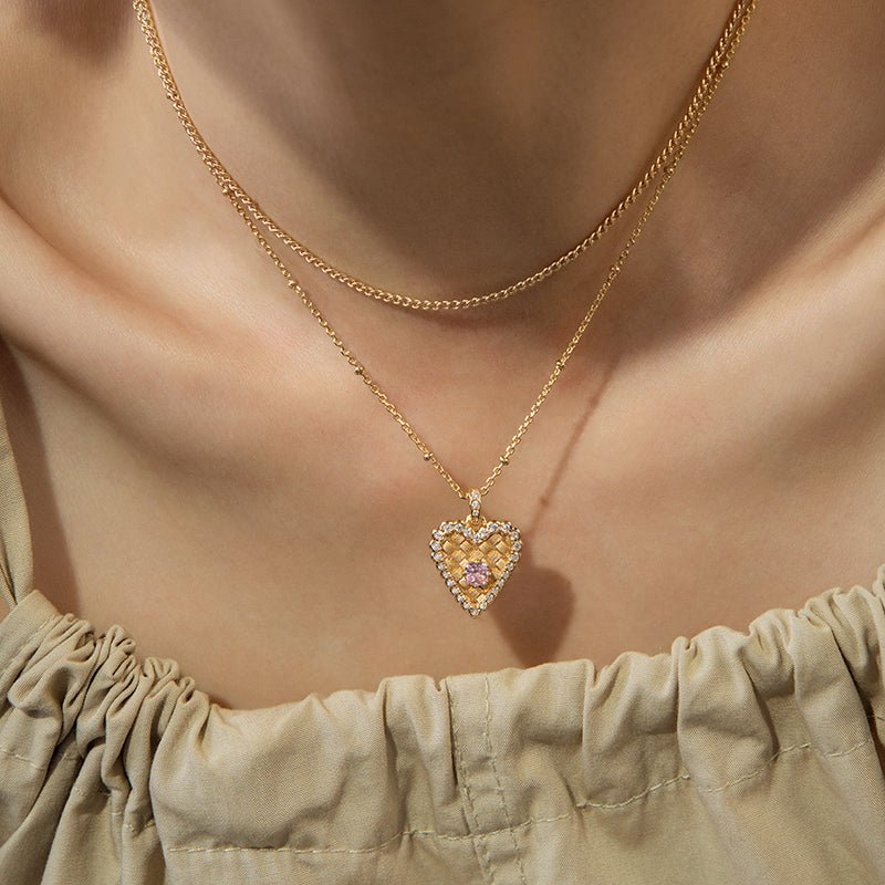 Woven Heart Pink Sparkle Necklace - Gem Vivi