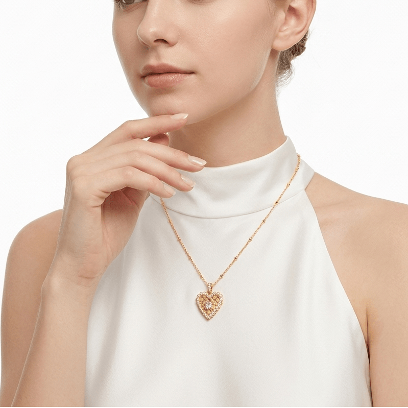 Woven Heart Pink Sparkle Necklace - Gem Vivi