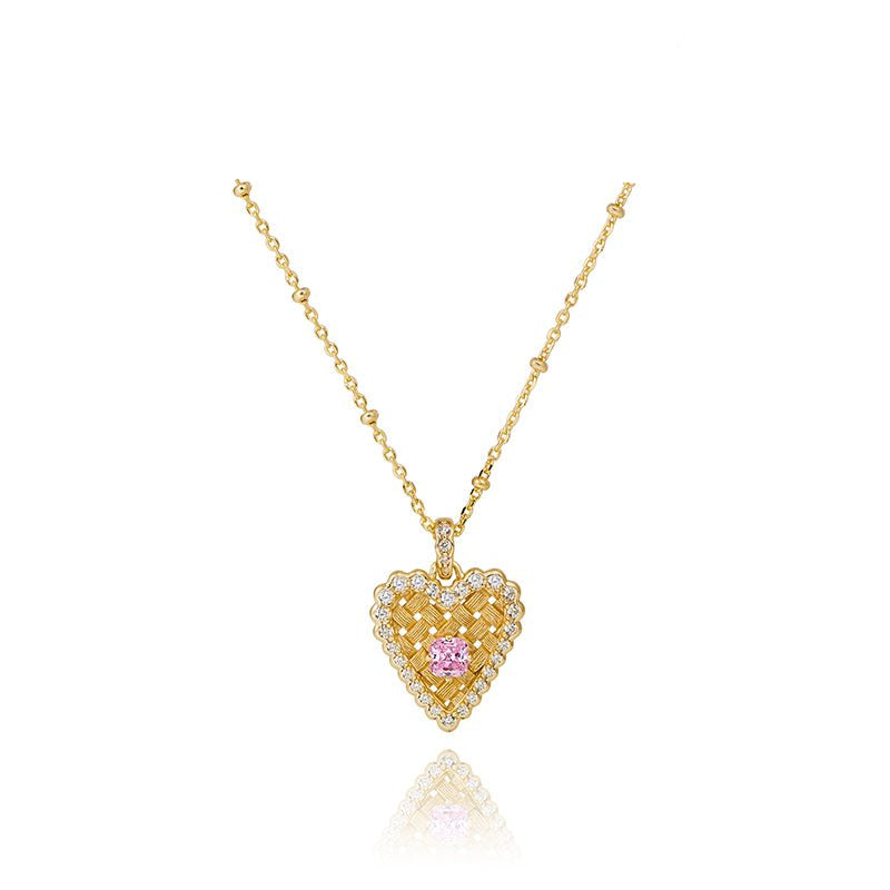 Woven Heart Pink Sparkle Necklace - Gem Vivi
