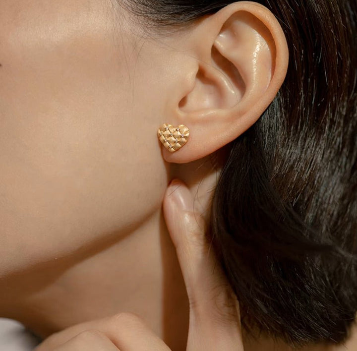 Woven Heart Sparkle Studs - Gem Vivi