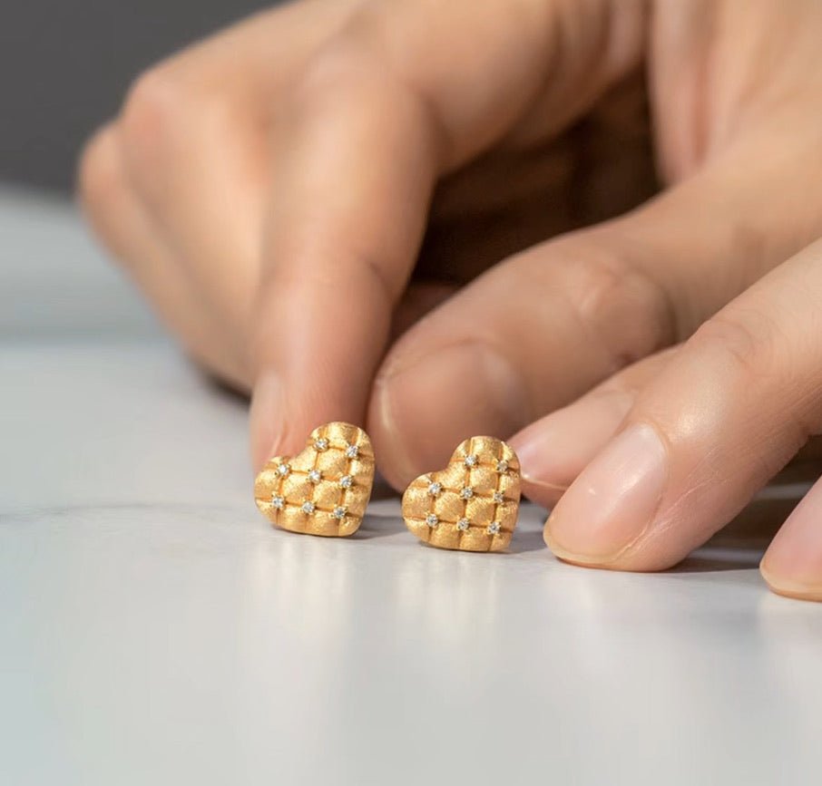 Woven Heart Sparkle Studs - Gem Vivi