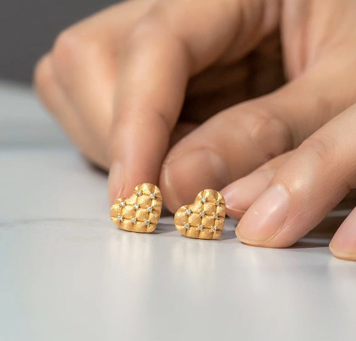 Woven Heart Sparkle Studs - Gem Vivi