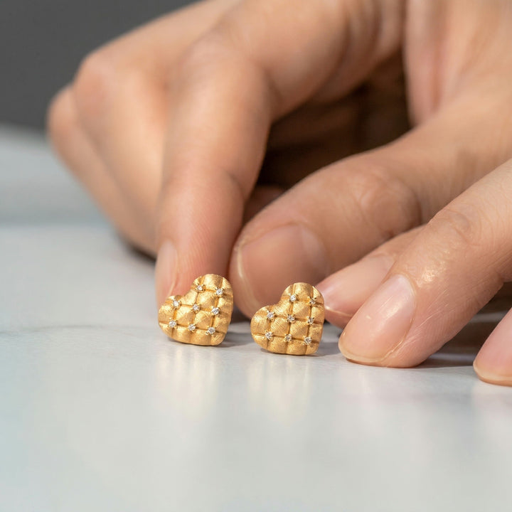 Woven Heart Sparkle Studs - Gem Vivi