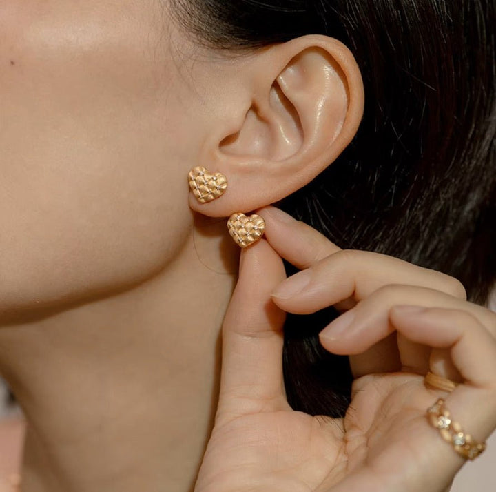 Woven Heart Sparkle Studs - Gem Vivi